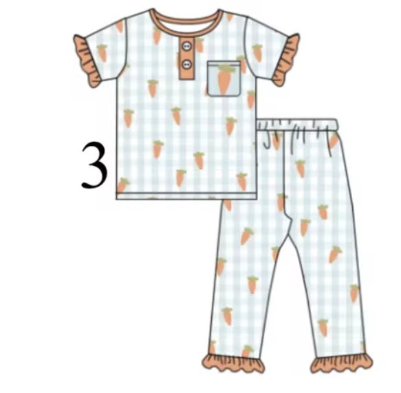 (PREORDER Girls Gingham Carrot PJs